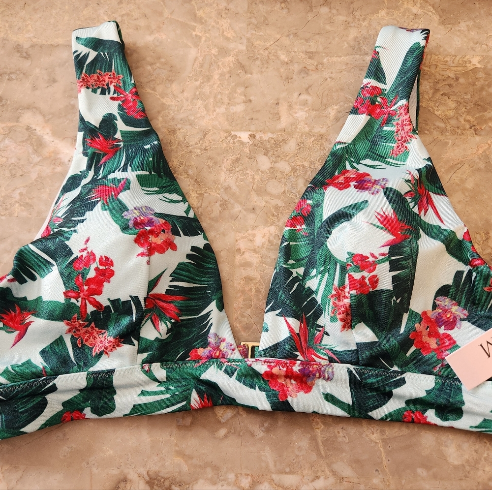 Victoria's Secret Tropical Print Bikini Top - Green and Red